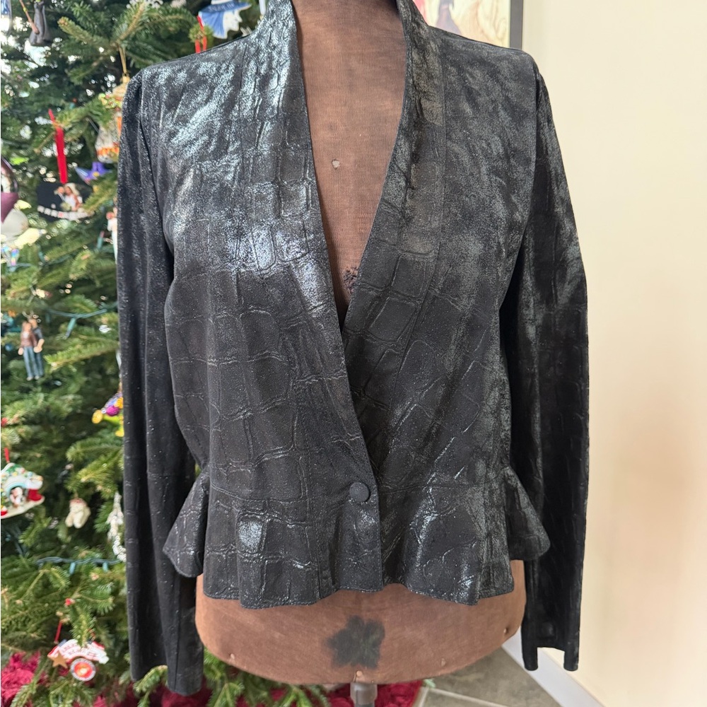 Emporio Armani Shimmering Black Crocodile-Embossed Blazer. Worn once
